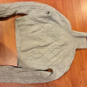 Gray Cable Knit Turtleneck Sweater